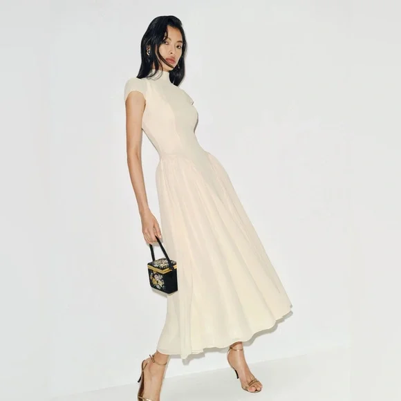 NEW Reformation Maven Dress Fior Di Latte Ivory Cream Bridal High Neck 10 - Picture 1 of 16